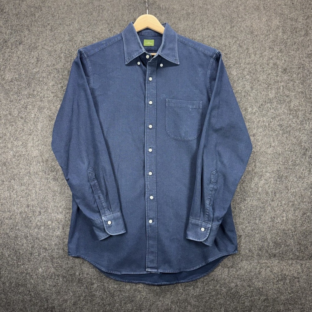 Sid Mashburn Button Down Shirt Men's Medium Blue Cotton Long Sleeve Textured
